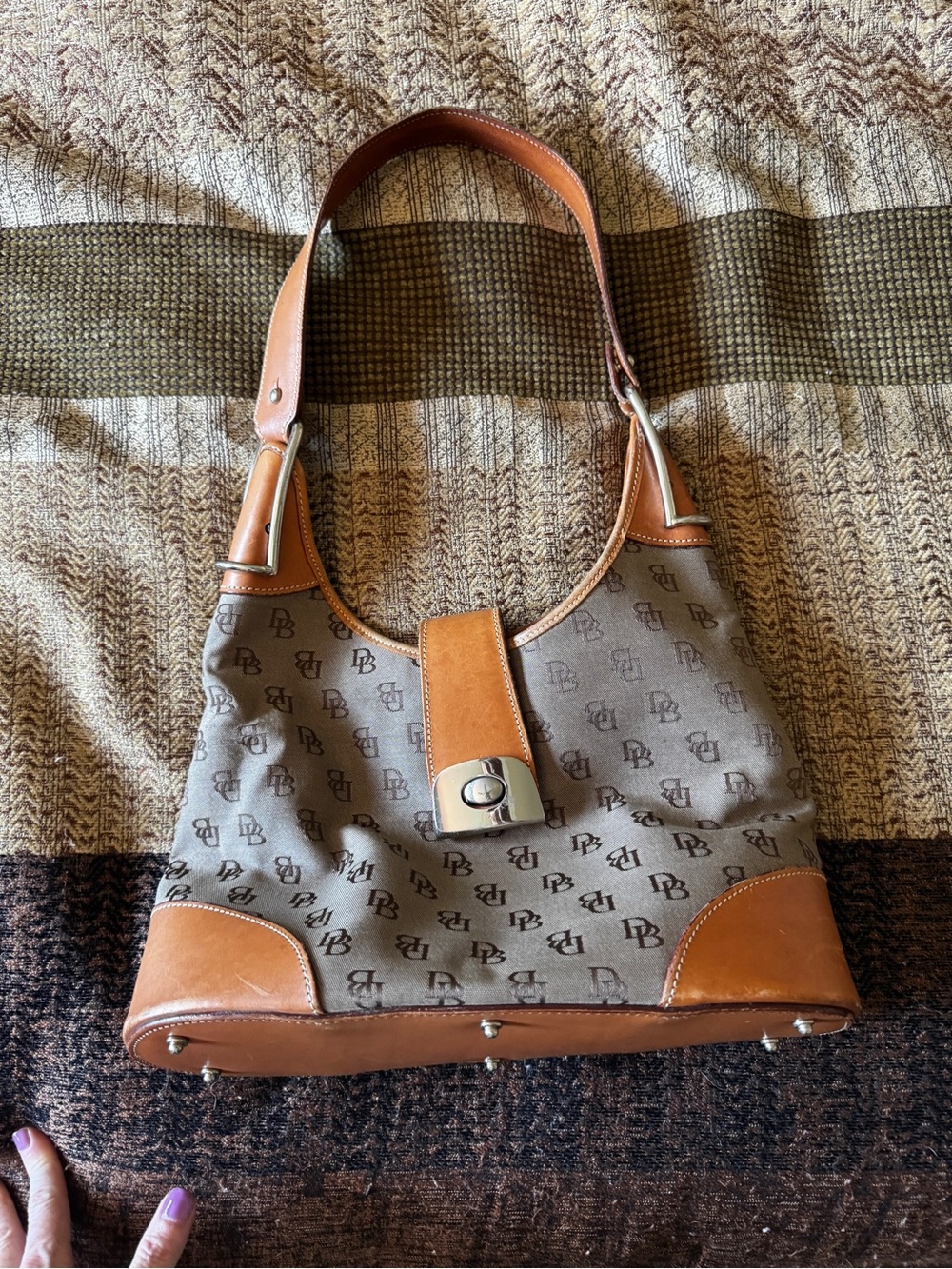 Vintage Dooney & Bourke Shoulder Bag with Tan Leather Trim
